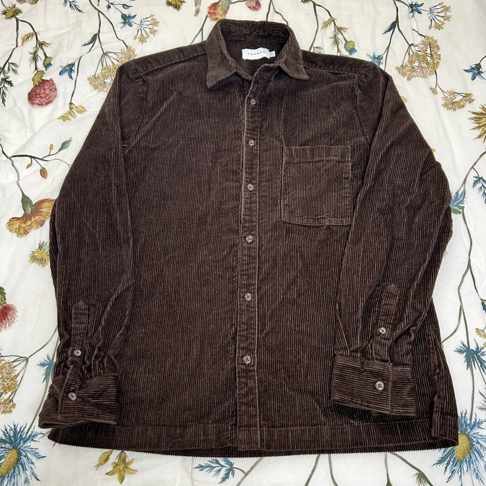 Men’s Topman Corduroy Shirt in Chocolate Brown XS